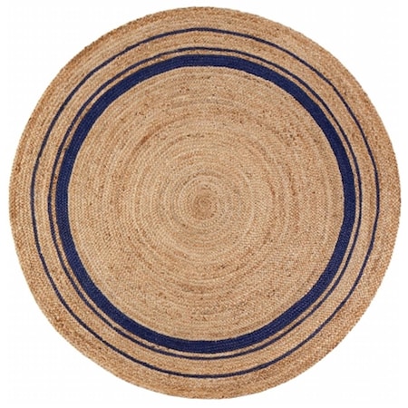 Work-Of-Art 4 ft. Round Kerala Midnite Jute Hand Braided Rug - Tan, Gold & Blue WO2521496